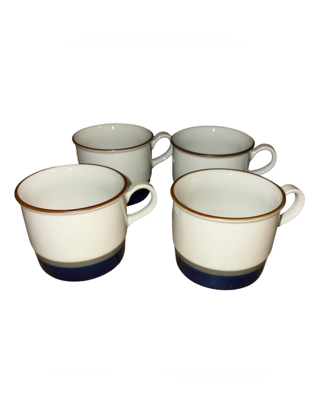 Porsgrund Danish Modern White and Navy Ceramic Coffee Mugs (Set of 4)